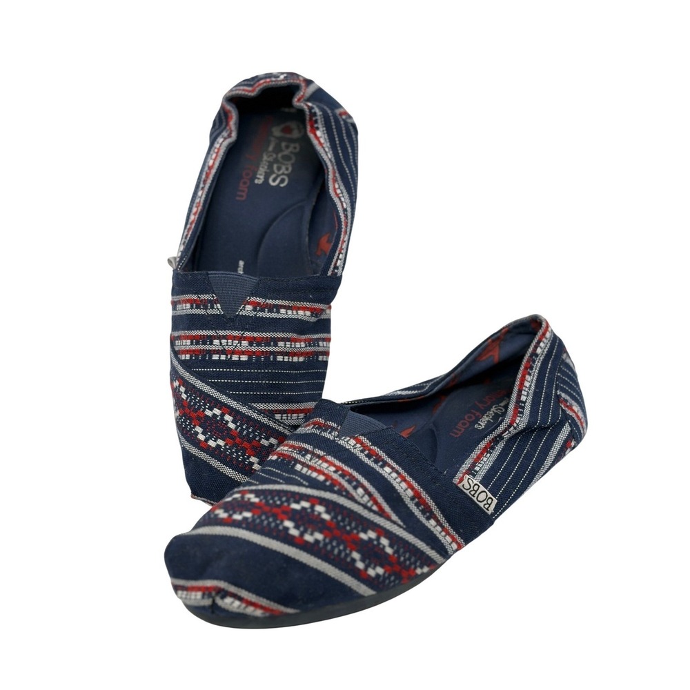 BOBS from Skechers Womens Red White Blue Geometric Memory Foam Flats Size‎ 7.5